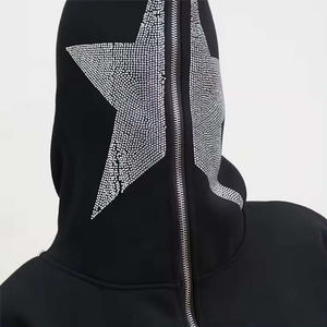 Fabricant personnalisé Sun Faded Full Face Zipper French Terry Streetwear lavage à l'acide 500gsm hommes Heavyweight Rhinestone Hoodie - Product Image 4