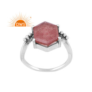 Anillo de declaración de piedras preciosas de cuarzo fresa natural de plata de ley oxidada más vendido fabricante de joyería personalizadaLos más vendidos - Product Image 1