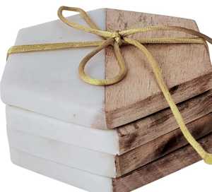 Sous-verres 4x4 en bois naturel et tapis et tampons en pierre de marbre pour maisons élégantes cuisines restaurants et vaisselle - Product Image 5