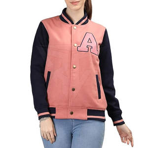 Chaqueta Letterman de Cuello Alto Personalizada de Excelente Calidad para Mujer, Invierno, Única, Transpirable, Impermeable, Tejida en Algodón/Poliéster - Product Image 1