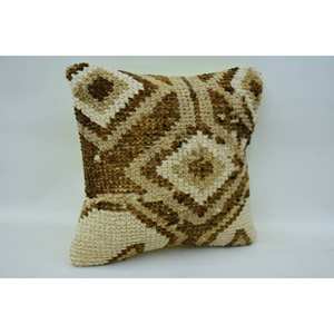Beige Kilim Wool Pillow 14x14 Inch Decorative <b>Cushion</b> Vintage <b>Fluffy</b> Plant Leaves Woven Granny Square Patchwork for Floor - Product Image 2