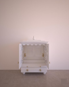 Carved Wooden Temple Handmade Hindu <b>Mandir</b> Solid Wood Prayer Altar Elegant Home Decor White Polish Living Room KA1015 - Product Image 2
