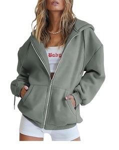 Onstyle Zip Hoodie <b>Blank</b> Vintage Zip Hoodies Acid Wash Oversize Heavyweight Fleece Stonewashed Women Rhinestones Front - Product Image 6