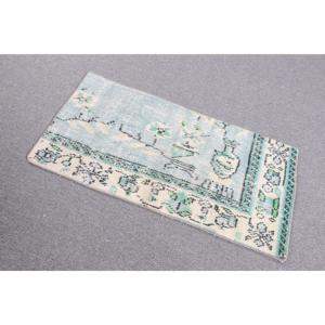 พรมวินเทจสไตล์ตุรกี ขนาด 1.6x3.3 ฟุต พรมขนาดเล็ก ลายทางสีฟ้าเขียว - Product Image 2