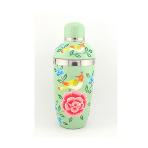 Shaker à cocktail en émail imprimé floral vert pour barman utilisé - Product Image 2