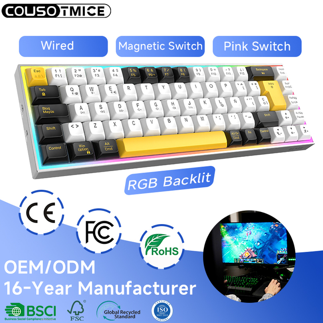 8K Polling Rate Hall Effect Mechanical Keyboard 68 Keys Rapid Trigger Magnetic Switch Gamer Teclado 65% Gaming Keyboard Wireless