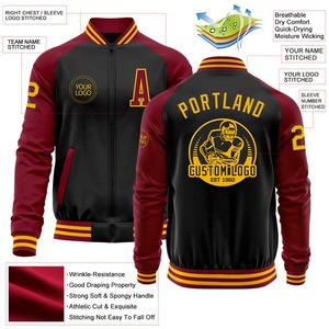 Custom <b>Black</b> Gold-Crimson Bomber Varsity Letterman Two Tone Zipper Jacket <b>Windbreaker</b> Streetwear Vintage Men's Varsity Jacket - Product Image 2