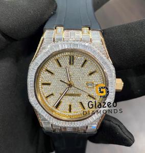 นาฬิกาข้อมือเพชรโมอิสทรงกลมสไตล์ฮิปฮอปทำจากสแตนเลสสตีล - Product Image 2