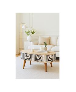 Table basse à tiroirs en os incrusté, meuble d'appoint artisanal pour la maison, avec une élégance artistique intemporelle - Product Image 1