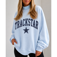 Sweat-shirt oversize à col rond pour femme, blanc, en coton, imprimé lettres, manches longues, automne, Trackstar, OEM, marque privée