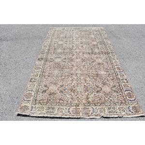 พรมขนสัตว์ตุรกีสีเบจ5x8.5ft คลาสสิกเป็นมิตรกับสิ่งแวดล้อมกองขนาดกลางการเย็บปะติดปะต่อกันการออกแบบทางเข้าห้องนั่งเล่นห้องโถง - Product Image 1