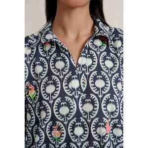 ชุดเซ็ตปักลายสีน้ำเงินสำหรับผู้หญิง ชุดลำลอง 2 ชิ้น ไซส์ XS/XS สไตล์หรูหราสำหรับใส่ทำงาน - Product Image 5