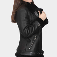Blouson de moto en cuir véritable pour femme, col rabattable, chaud pour l'hiver, fermeture éclair, longueur standard, doublure en fourrure respirante
