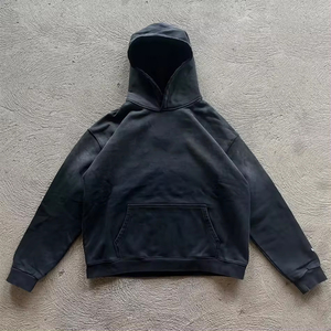 Hoodie court respirant en polyester/coton style vintage, effet délavé, survêtement streetwear, style urbain, léger, décontracté, unisexe, hiver - Product Image 4