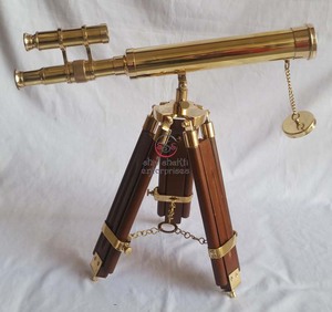 Latón náutico Vintage doble barril telescopio coleccionable soporte de trípode ajustable - Product Image 2