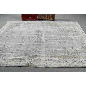 พรมวินเทจขนาดใหญ่ 5x9.6 ฟุต พรมขนสัตว์ลายกราฟิกสีเทาแบบตุรกี - Product Image 3