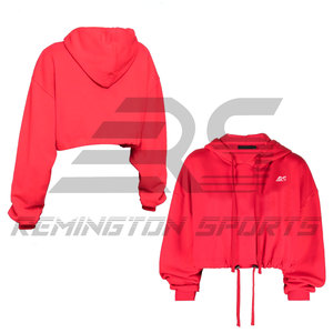 Full Simple Red Hoodie Blanks Woman New Solid Color Women Crop Top Hoodie Casual Loose Hoodie for Gym - Product Image 4