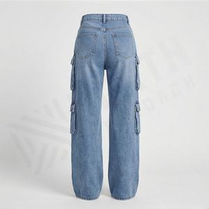 Pantalon en jean décontracté pour femme, taille mi-haute, coton, style hip-hop, coupe droite, coupe régulière, automne-hiver, couleur personnalisable, respirant, coupe-vent - Product Image 6