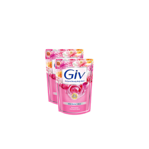 Giv Romantique Gel Douche Floral 400ml x2 |   Savon liquide parfumé à la rose de Damas et à la fleur de cerisier, sachet de recharge double, vente en gros - Product Image 1