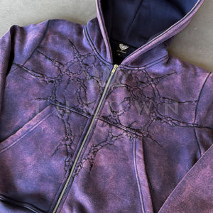 Ensemble de sweats à capuche zippés brodés effet délavé, personnalisés, en molleton 100% coton, coupe oversize, style streetwear vintage basique mélangé - Product Image 2