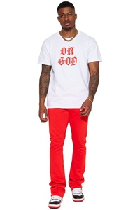 2023 unisexe personnalisé 100% coton polaire Jogging empilé pantalon de survêtement pantalon évasé avec sérigraphie pour hommes - Product Image 5