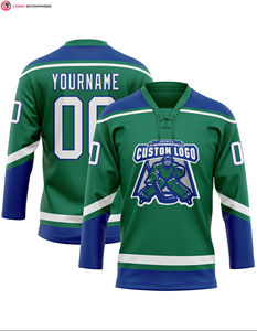 Maillot 100% polyester personnalisé avec col en dentelle de hockey vert et blanc Service OEM disponible - Product Image 5