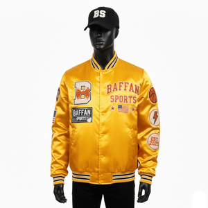 Chaqueta de Satén Premium, Tela Lisa y Brillante, Color Dorado, Diseño de Paneles Acanalados, Chaqueta con Logotipo Bordado Personalizado para Hombre - Product Image 5