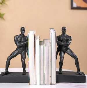 Juego de sujetalibros de hombres musculosos |   Soporte de Resina Negra para Figuras |   Sujetalibros con Forma de Fisicoculturista, Decoración Novedosa para Biblioteca del Hogar - Product Image 1
