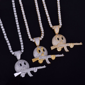 ทอง18K 925จี้รูปปืนจี้รูปใบหน้า Ak47เงินสร้อยคอจี้เพชรโมอิสและจี้เสน่ห์ - Product Image 1