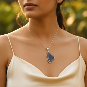 Collier pendentif en argent 925 avec pierre bleue, plaqué rhodium, charme en or rose et platine, cadeau pour femme - Product Image 2