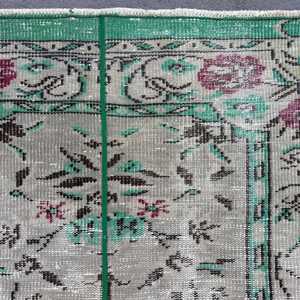 พรมวินเทจสไตล์ตุรกี ขนาด 3.4x7.9 ฟุต พรมขนสัตว์ขอบสีเขียว - Product Image 4