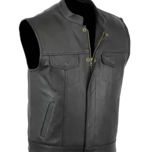 Top Quality Genuine Leather Men Vest/ Men Casual PU Leather Vests / Button Open V-neck Genuine PU Vest