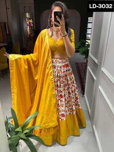 Patola de seda étnica india Dola estampado Lehenga Choli con lámina de trabajo lienzo adjunto lata en Lehnega Dupatta ropa paquistaní - Product Image 3
