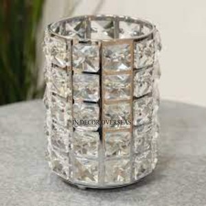 Standard Designer Silver Color Metal <b>Stand</b> For Round Shape <b>Glass</b> Crystal Beaded Candle Stick <b>Holder</b> For Wedding Decoration - Product Image 4