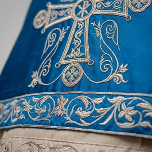 Teal Blue Orthodox Church Vestment Silver Embroidery Clergy Robe Priest Phelonion Chasuble Liturgical Garment Wholesale - Product Image 3