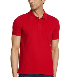 纯色红色马球衫男式棉制短袖定制高尔夫球衫巴基斯坦制造