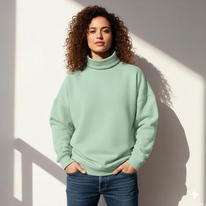 Sweat-shirt à col montant en polaire surdimensionné en polyester/coton de luxe avec broderie personnalisée pour femmes - Product Image 1