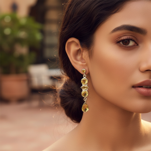 Boucles d'oreilles pendantes en citrine plaquées or 18 carats pour femmes, bijoux élégants - Product Image 1
