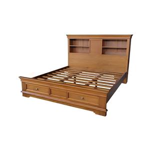 Lit de rangement en bois massif traditionnel en bois de Java avec tiroirs et sommier à lattes pour chambre d'appartement - Product Image 1