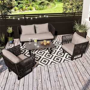 Modern Eco-Friendly Wicker Patio <b>Sofa</b> <b>Set</b> with Waterproof <b>Cushions</b> for Outdoor Use Hotel & Park by Horticlub - Product Image 1