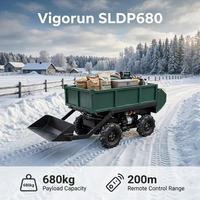 Tracteur électrique télécommandé Vigorun pour manutention de conteneurs, avec benne basculante et prolongateur d'autonomie