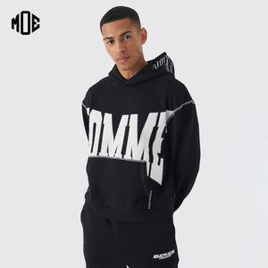 เสื้อฮู้ดผู้ชายโอเวอร์ไซส์ผ้าคอตตอน500GSM ไหล่ตกโลโก้แบบสั่งทำปักและชนสีตะเข็บพิมพ์ลาย - Product Image 1