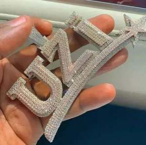 จี้เพชรโมอิสแท้สำหรับงานปาร์ตี้และจี้ทองขาว14K เคลือบ3.50Ct ทรงกลมออกแบบได้ตามตัวอักษรตามต้องการ - Product Image 2