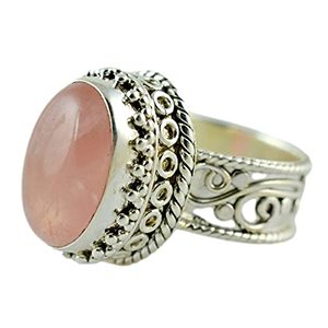 Boho January Birthstone <b>Ring</b> Handmade 925 Sterling Silver with <b>Moon</b>-shaped Rose Quartz Inlay Perfect Gift for Her Birthday - Product Image 1
