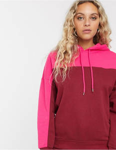 Tendencia EE. UU. Moda Mujer Estilo Vintage Sudadera con capucha personalizada Pink & Maroon Colorblock Pullover Soft Quality Streetwear 2025 - Product Image 3