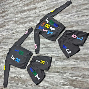 ชุดเสื้อสเวตเตอร์และกางเกงขาสั้นพิมพ์ลายตัวอักษรสำหรับเด็กชุดลำลองแนวสตรีทเสื้อผ้าผ้าฝ้ายโพลีเอสเตอร์ชุดสองชิ้นผสมแฟชั่นล่าสุด - Product Image 6