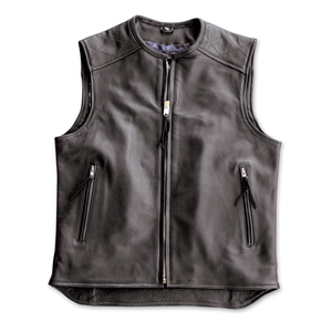 2 Gilet en cuir de vachette de poche à la mode avec logo brodé à la mode Pas cher Prix de gros Gilet en cuir coupe-vent - Product Image 5