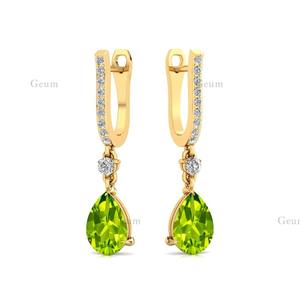 Flawless Handmade Jewelry Dazzling <b>Teardrop</b> Gemstone Dangle Drop <b>Earrings</b> With Natural Peridot Gemstone & Real Diamonds Bulk OEM - Product Image 1