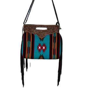 Sac à Bandoulière en Laine Bohème Style Aztèque Occidental avec Franges Décoratives et Bandoulière en Cuir - Product Image 3
