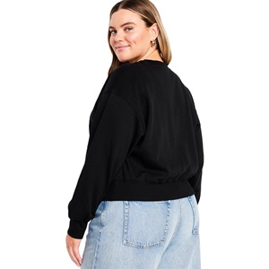 Sweatshirts à épaules tombantes pour femmes Casual Solid Color Long Sleeve Cropped Tops Crew Collar Loose Fit Warm Plus Size Pullovers - Product Image 5